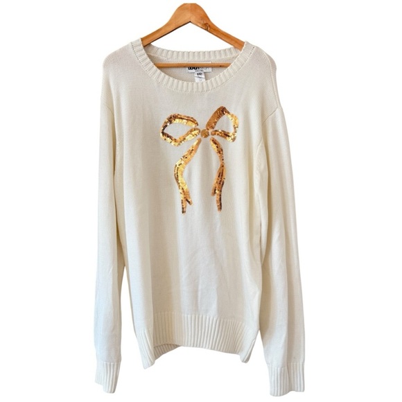 ANTHROPOLOGIE Beach Riot Jolene Gold Sequin Bow Sweater Cream Size XL NEW - Picture 1 of 4